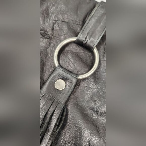 J J Winters Black Fringe Leather Boho Bag Vintage - Picture 5 of 16